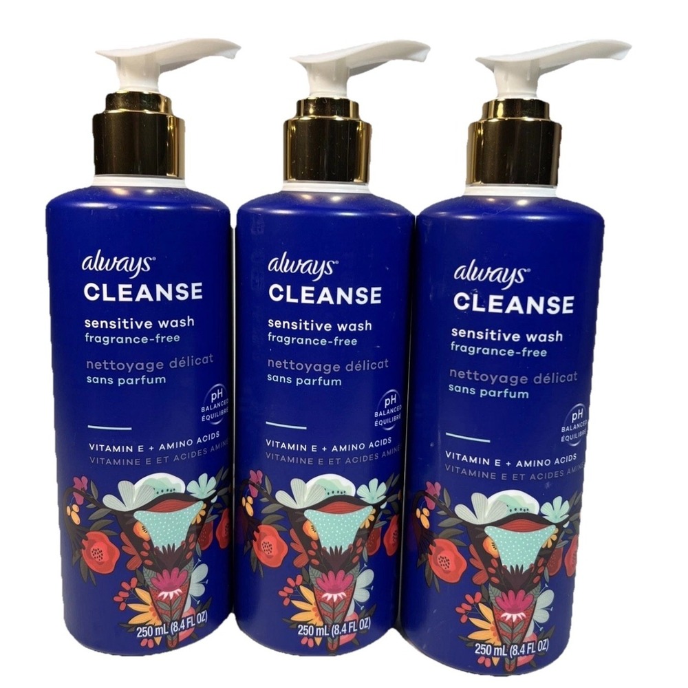 Always Cleanse Sensitive Wash Fragrance-Free pH Balanced 8.4oz 3-Pack Bundle